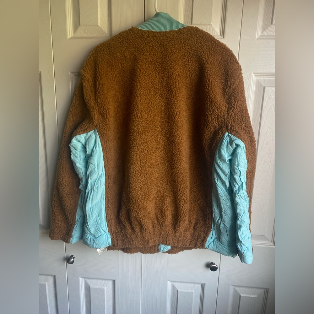Free People We The Free Rivington Sherpa Jacket Brown Blue Zip Up Sz L - Picture 8 of 11